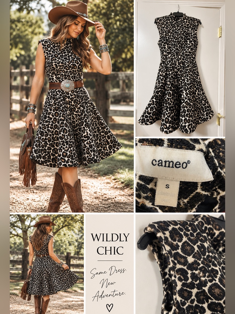 Cameo Leopard Print High Neck Fit & Flare Dress Size S